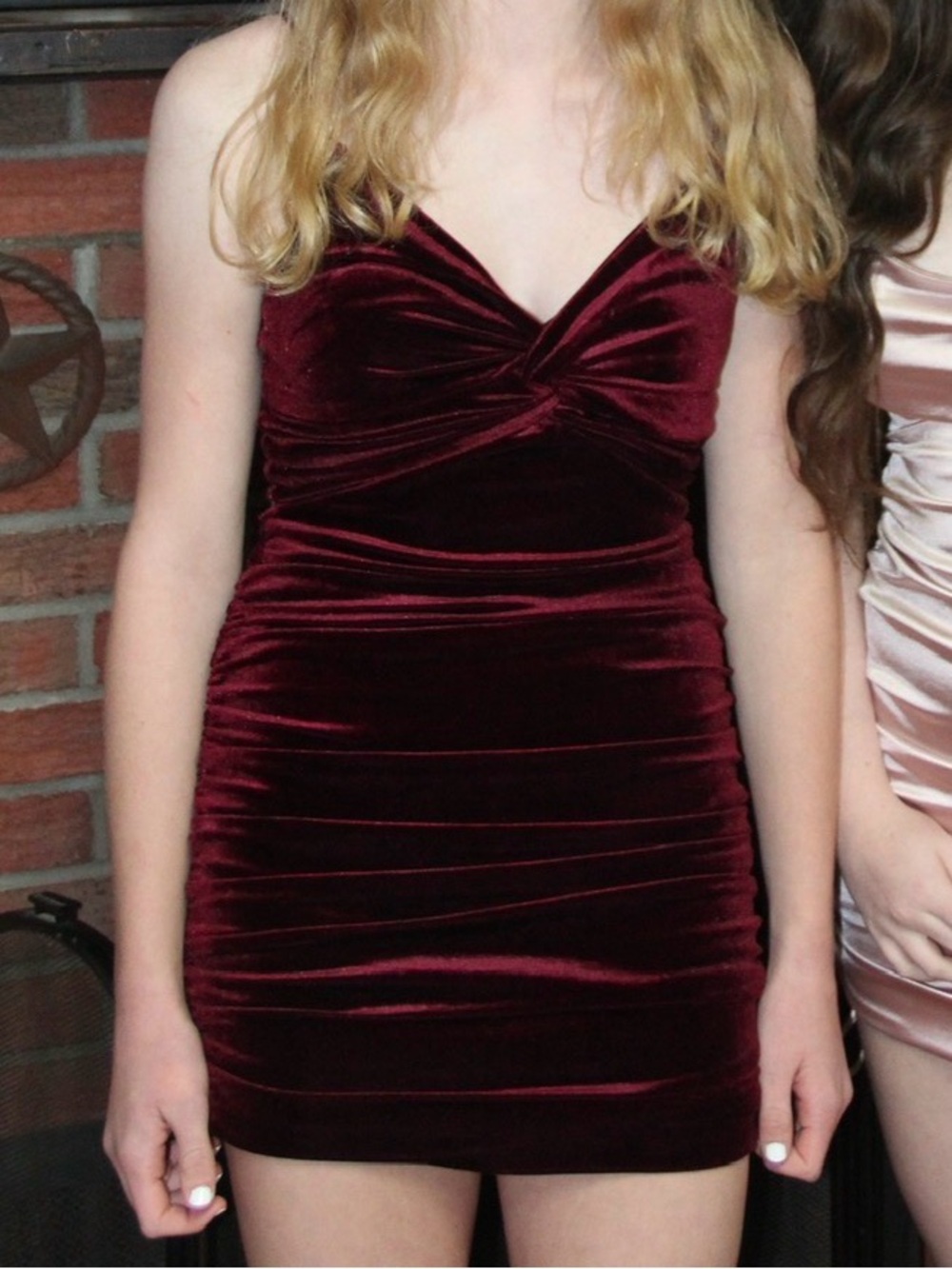 Velvet Spaghetti Strap Bodycon Dress - Deep Burgundy